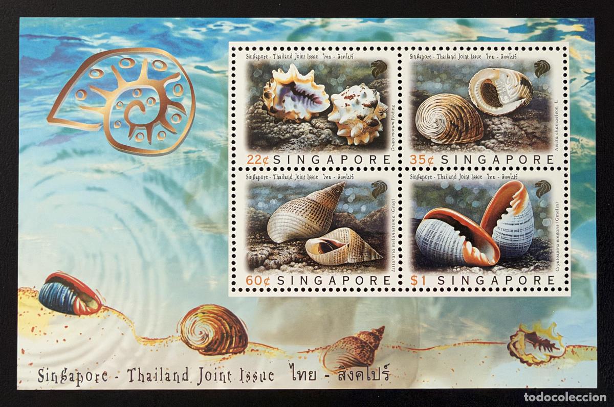 Sellos: Singapur 1997 Mi. Bl. 58 emisi&oacute;n conjunta Tailandia conchas