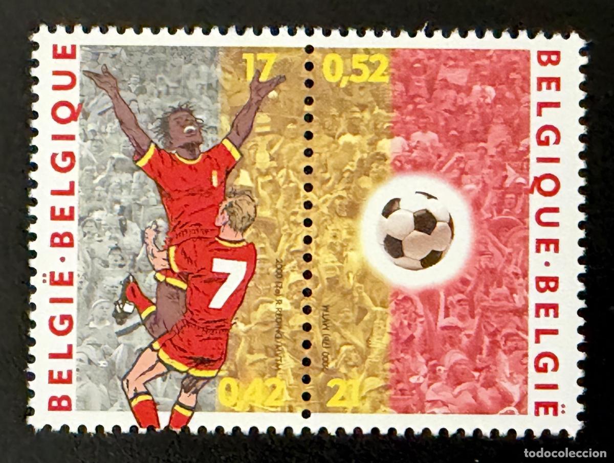 Sellos: B&eacute;lgica 2000 Mi. 2943-2944 emisi&oacute;n conjunta f&uacute;tbol EURO hinchas