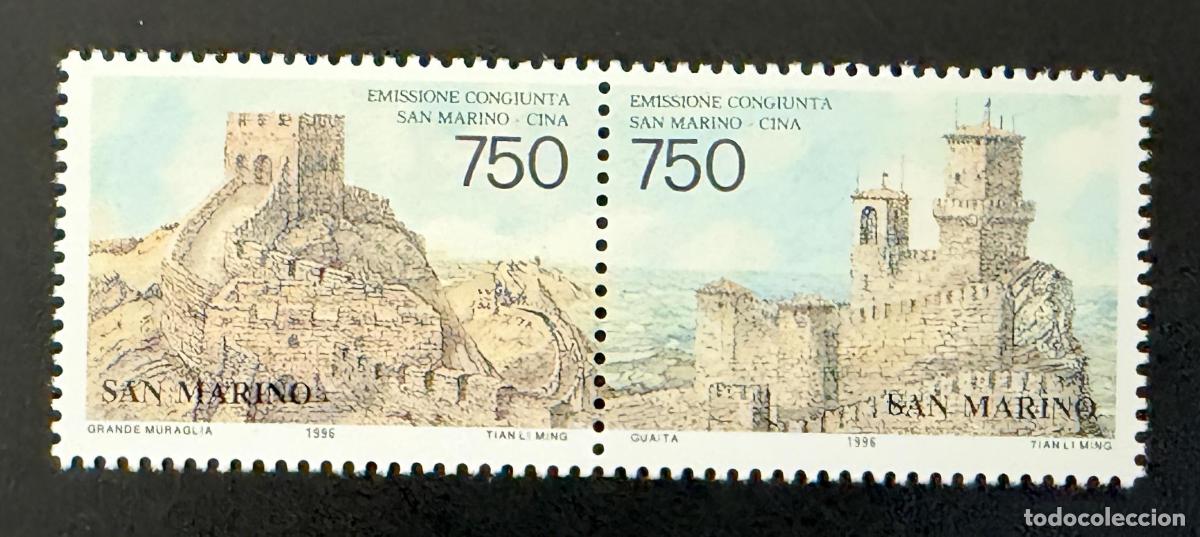 Sellos: San Marino 1996 Mi. 1652-1653 emisi&oacute;n conjunta China Gran Muralla Guaita