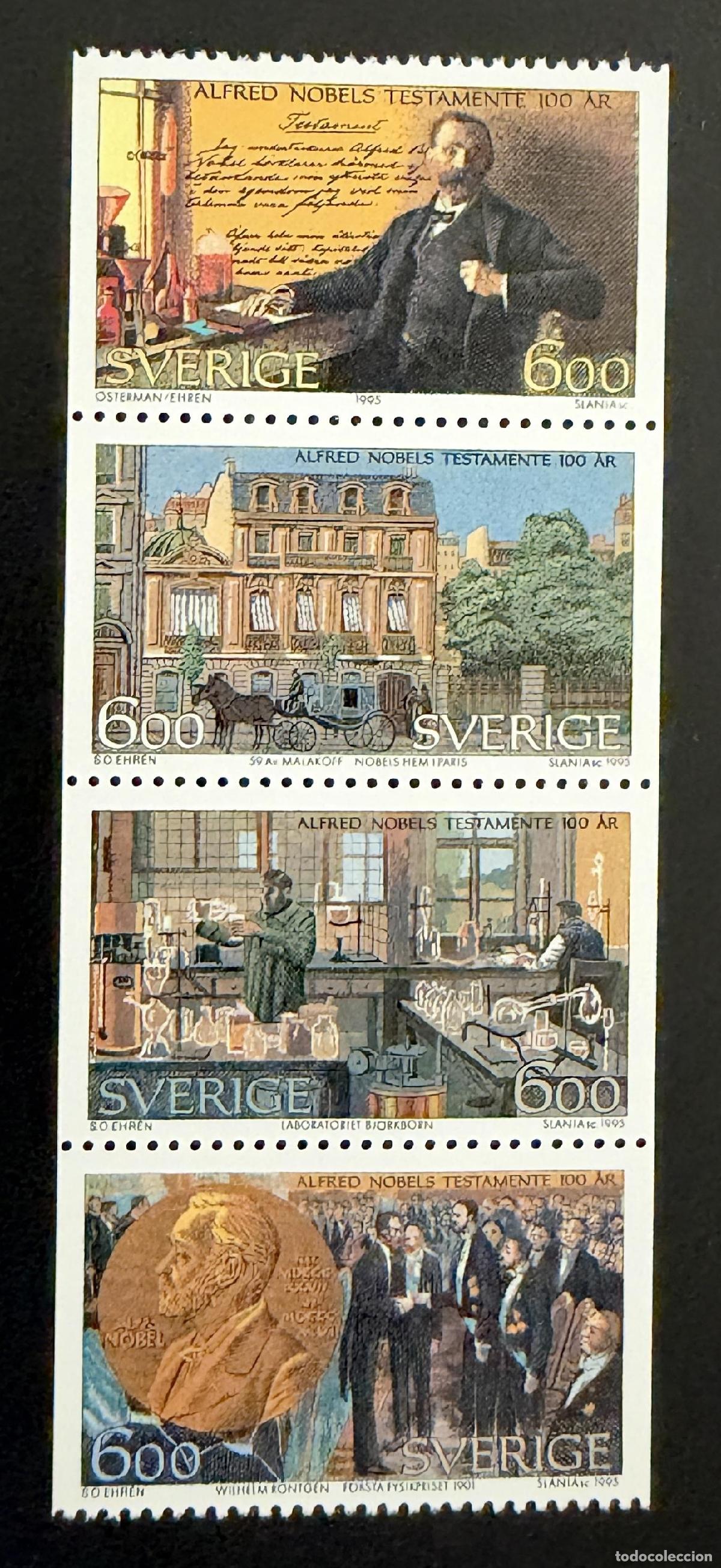 Sellos: Suecia 1995 Mi. 1917-1920 emisi&oacute;n conjunta testamento Alfred Nobel