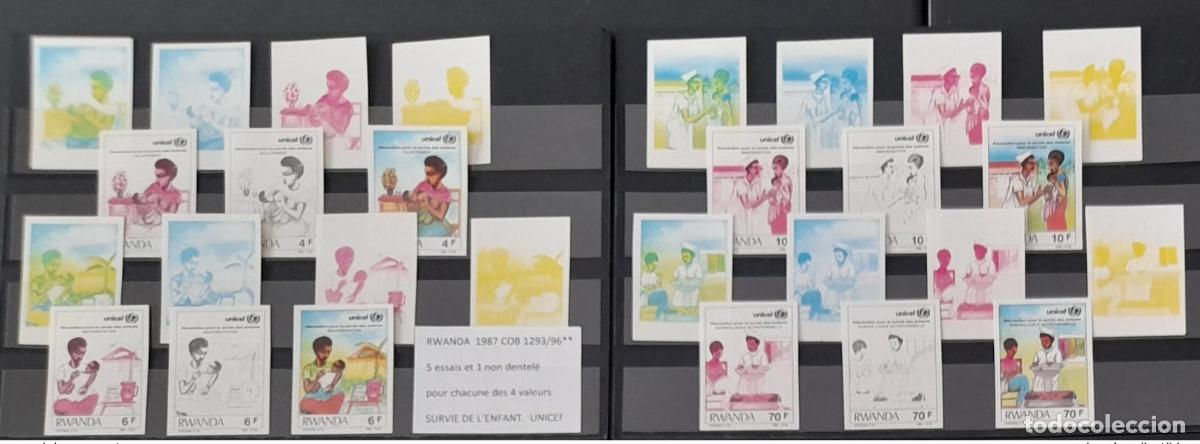 Sellos: Ruanda 1987 COB 1293 - 1296 pruebas de color IMPERF ND Child Survival UNICEF