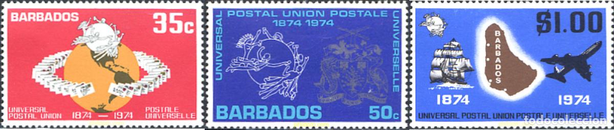 Sellos: 795988 MNH BARBADOS 1974 100 ANIVERSARIO DE LA UNION POSTAL UNIVERSAL