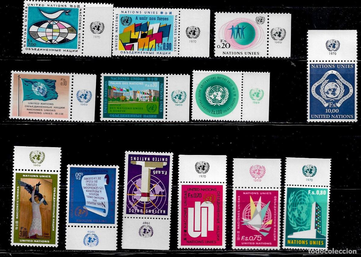 Sellos: NACIONES UNIDAS, LOTE DE 13 VALORES (LOS DE LA FOTO). MNH.