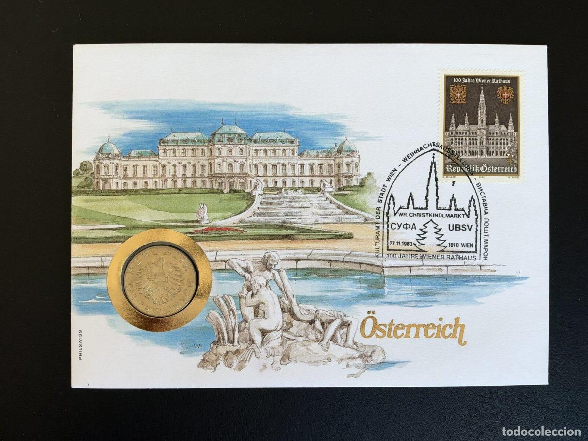 Briefmarken: Austria sobre numism&aacute;tico 1983 Wiener Rathaus Philswiss