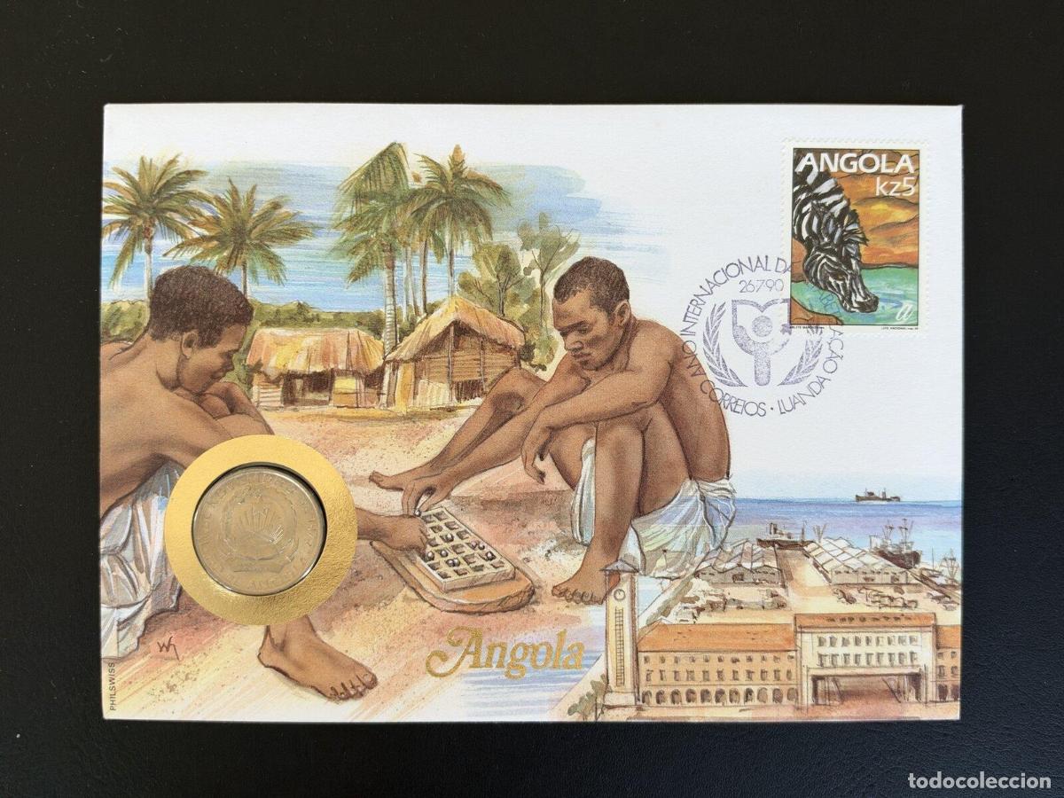 Briefmarken: Angola sobre numism&aacute;tico Philswiss 1990 sello Kz5 Luanda