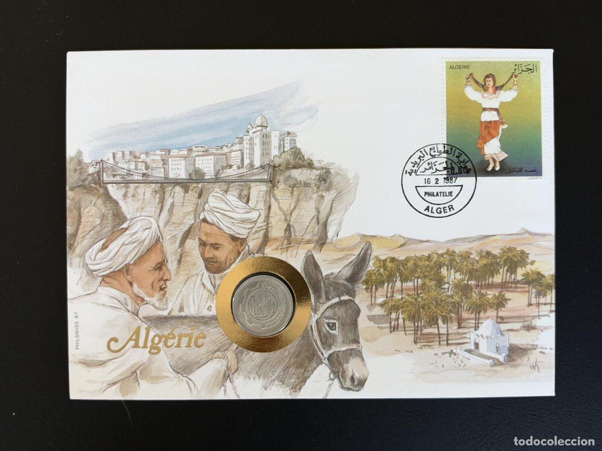 Briefmarken: Argelia sobre numism&aacute;tico Philswiss 1987 sello danza Argel