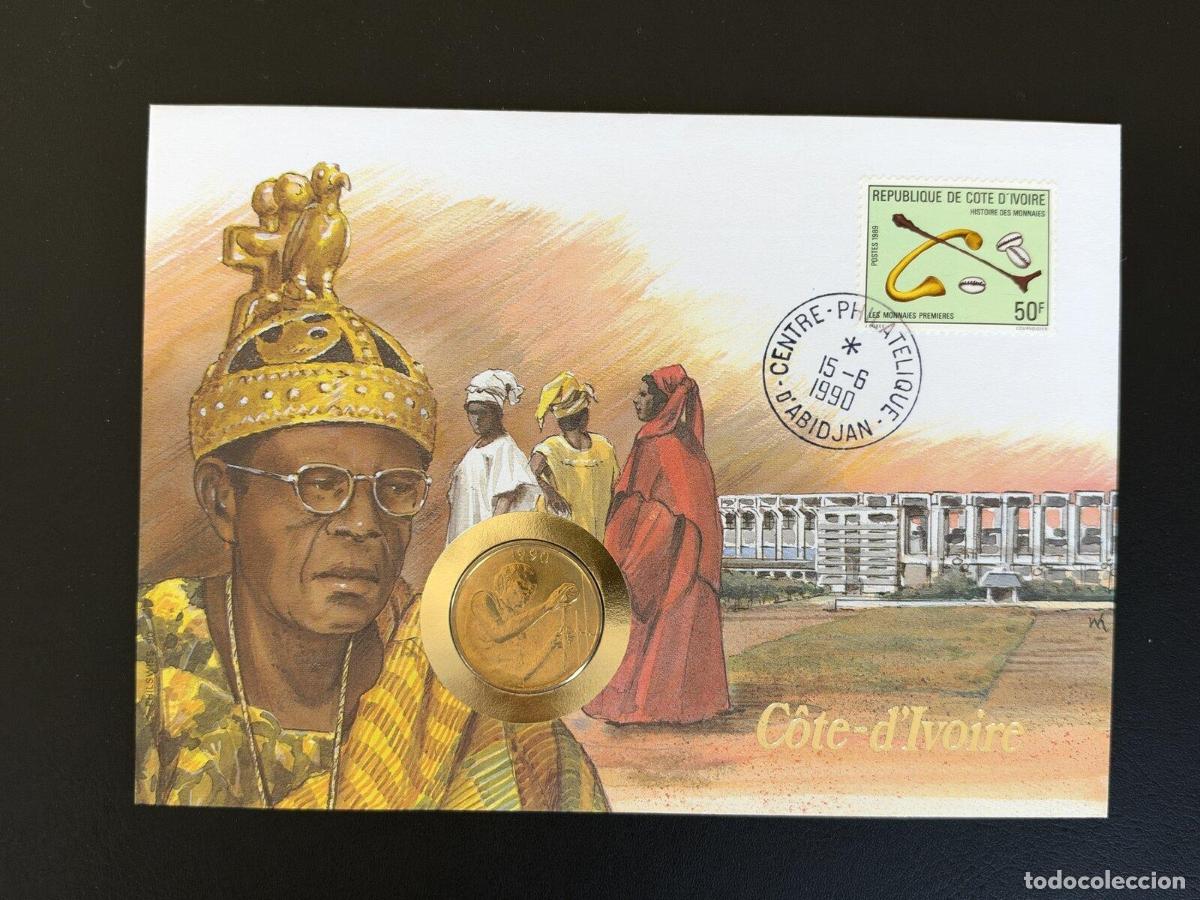 Sellos: Costa de Marfil sobre numism&aacute;tico 1990 sello 50F Abidj&aacute;n
