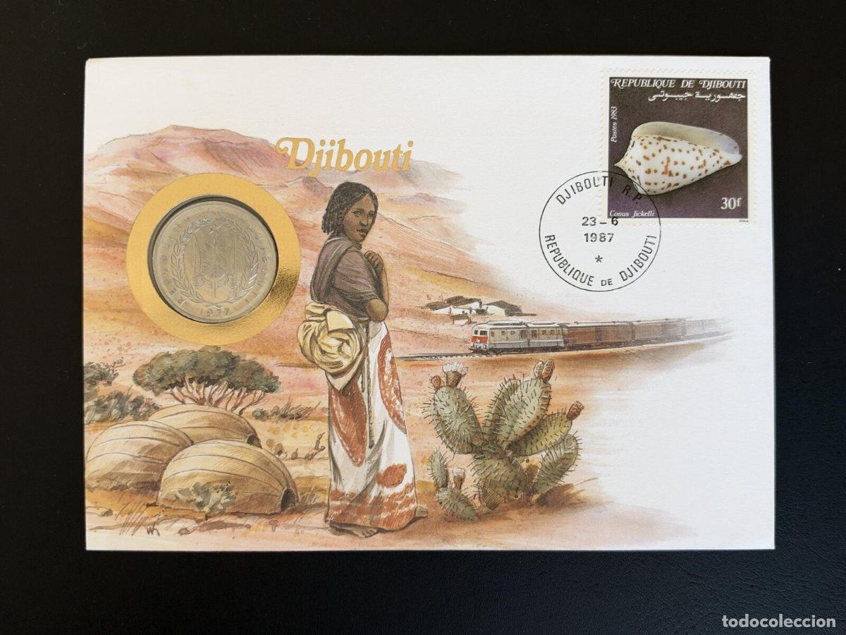 Sellos: Yibuti sobre numism&aacute;tico 1987 sello concha Conus 30F