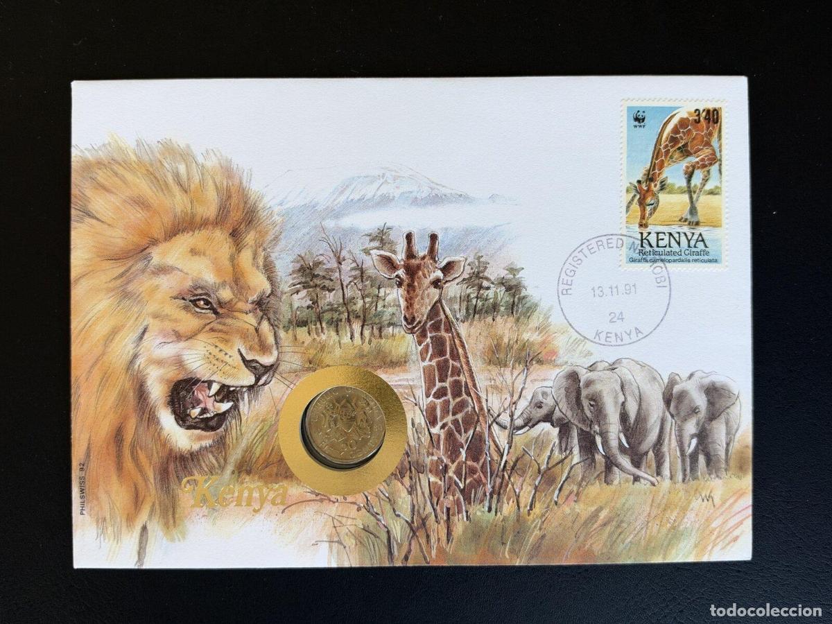 Sellos: Kenia 1991 sobre numism&aacute;tico Philswiss WWF jirafa reticulada