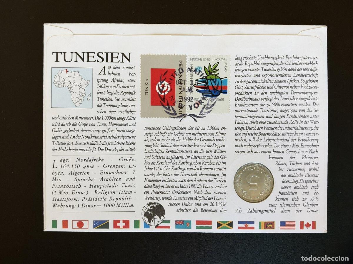 Sellos: T&uacute;nez sobre numism&aacute;tico 1992 sello flecha moneda - Foto 2