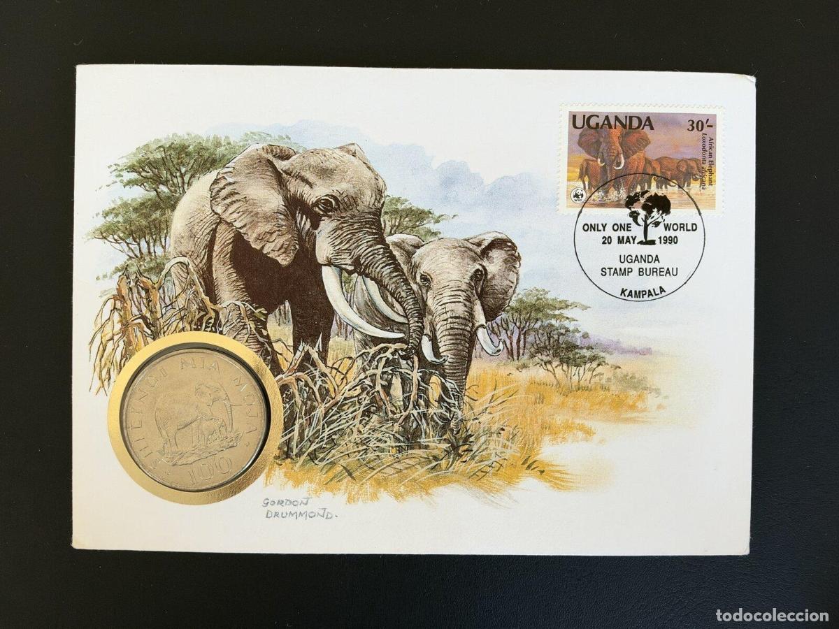 Briefmarken: Uganda 1990 FDC numism&aacute;tico elefante africano WWF Kampala