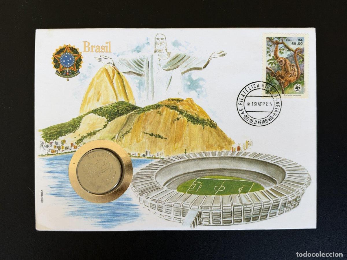 Briefmarken: Brasil sobre numism&aacute;tico 1985 moneda Cruzeiros sello WWF monos