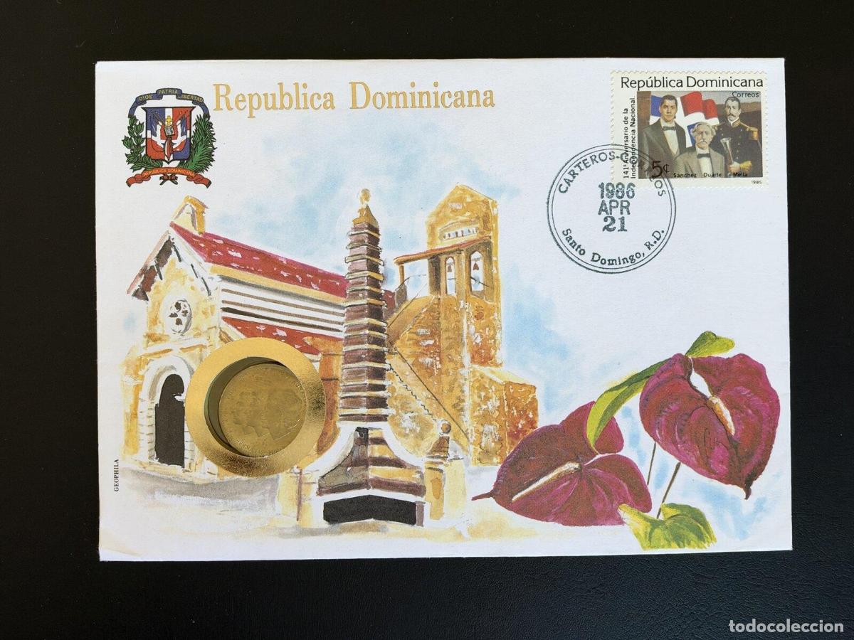 Briefmarken: Rep&uacute;blica Dominicana sobre numism&aacute;tico FDC 1986 moneda sello