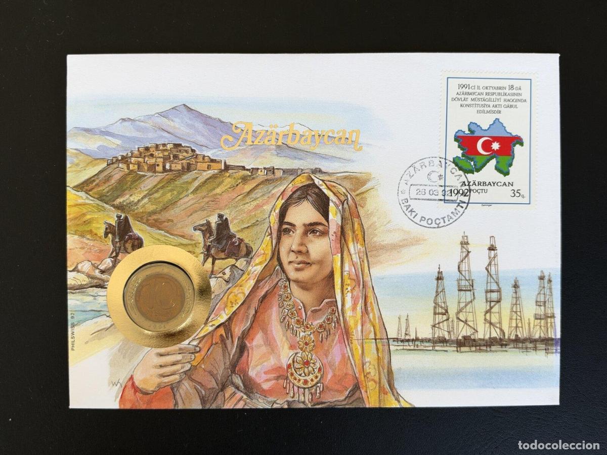 Briefmarken: Azerbaiy&aacute;n sobre numism&aacute;tico Philswiss 1992 moneda sello