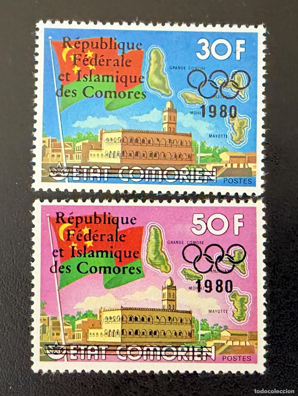 Sellos: Comoras 1978 Mi. 456-457 sobrecargado JJ.OO. 1980 bandera Mosc&uacute;