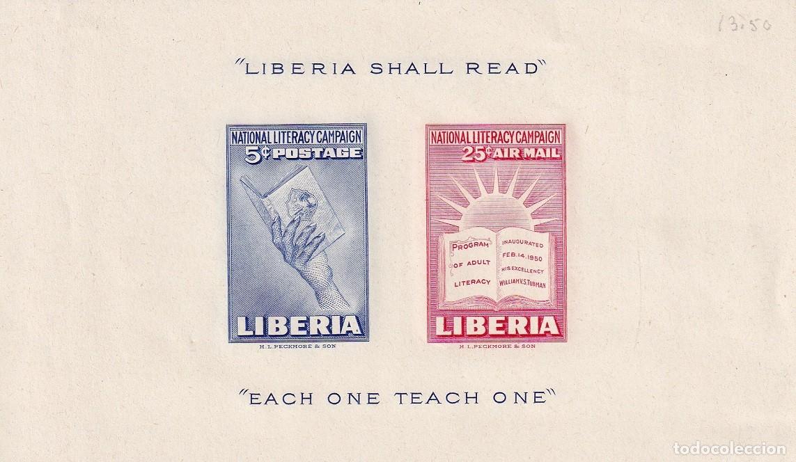 Selos: Liberia 1950 Campa&ntilde;a nacional alfabetizaci&oacute;n A&eacute;reo Sin dentar Liberia shall read Each one teach one