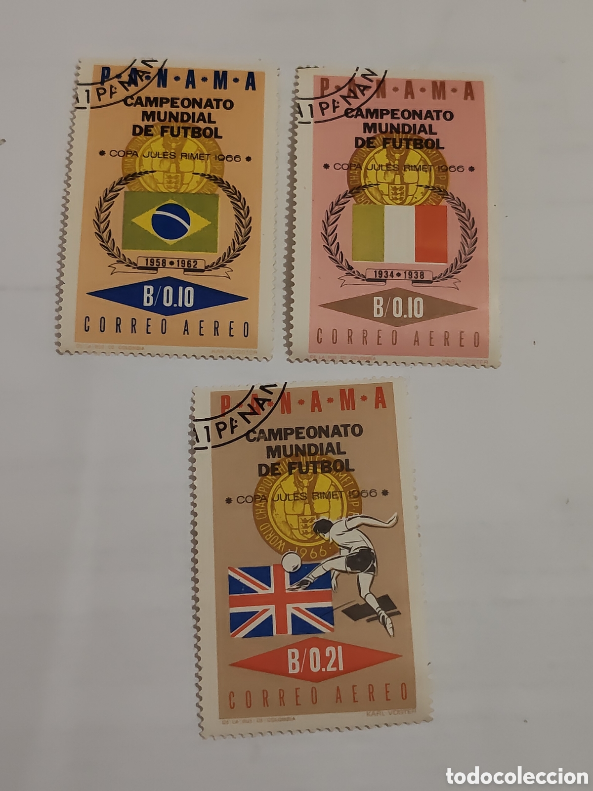 Sellos: 3 sellos de Panam&aacute; Copa del mundo de F&uacute;tbol Inglaterra 1966