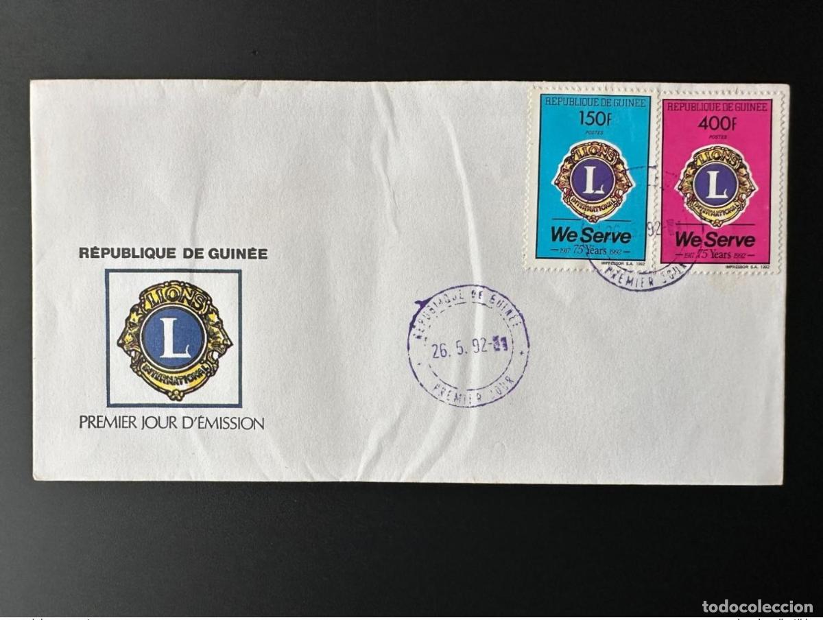 Sellos: Guinea 1992 Mi. 1374 - 1375 FDC Primer d&iacute;a Lions Club International 75 a&ntilde;os