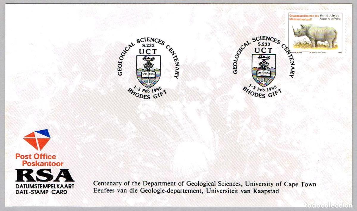 Sellos: Matasellos GEOLOGIA - CENTENARIO DEPARTAMENTO DE CIENCIAS GEOLOGICAS. Rhodes Gift, Sudafrica, 1995