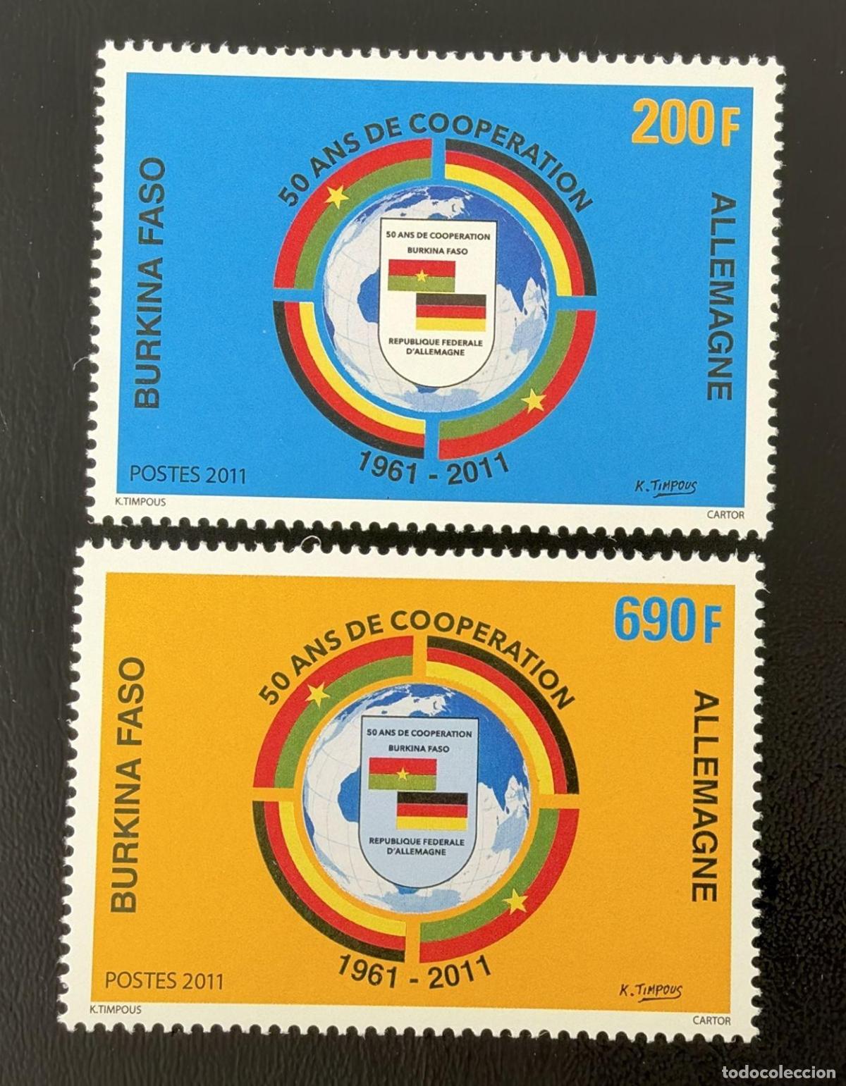 Sellos: Burkina Faso 2011 Mi. 1952-1953 Cooperaci&oacute;n Alemania banderas globo