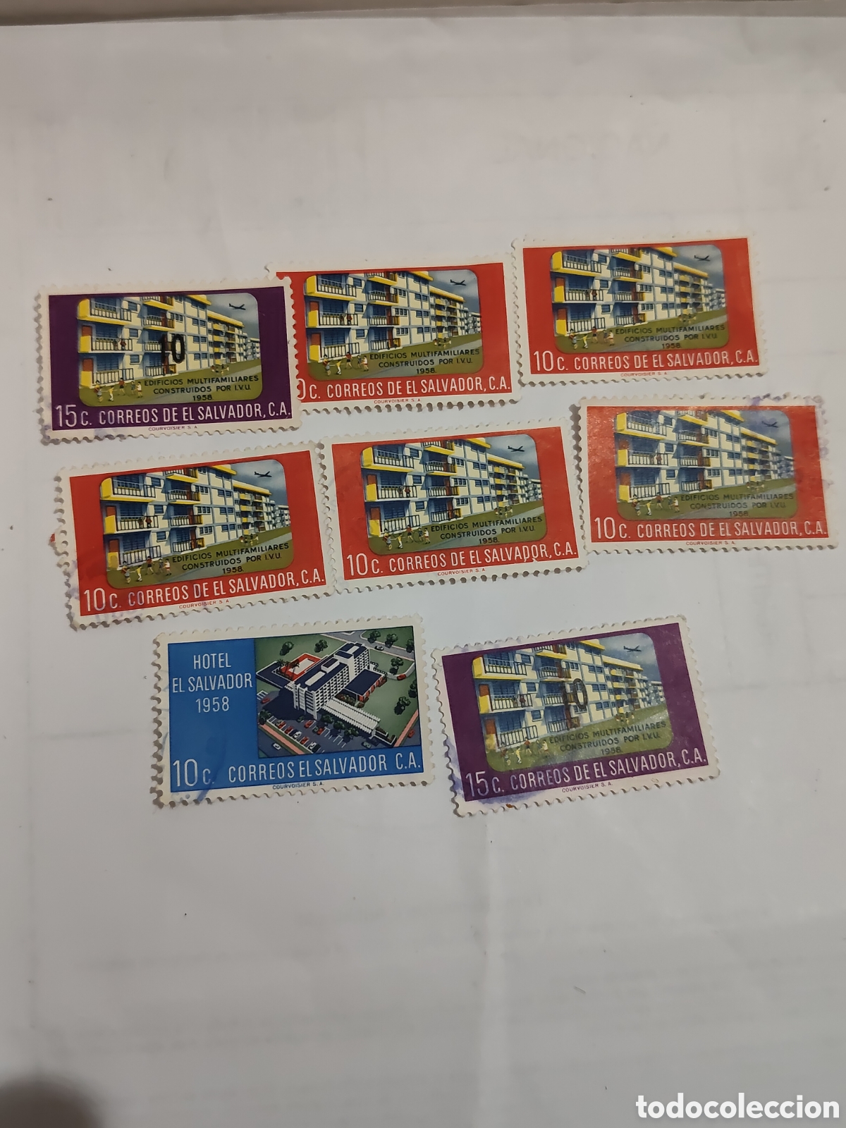 Timbres: 8 sellos de El Salvador Edificios 1958