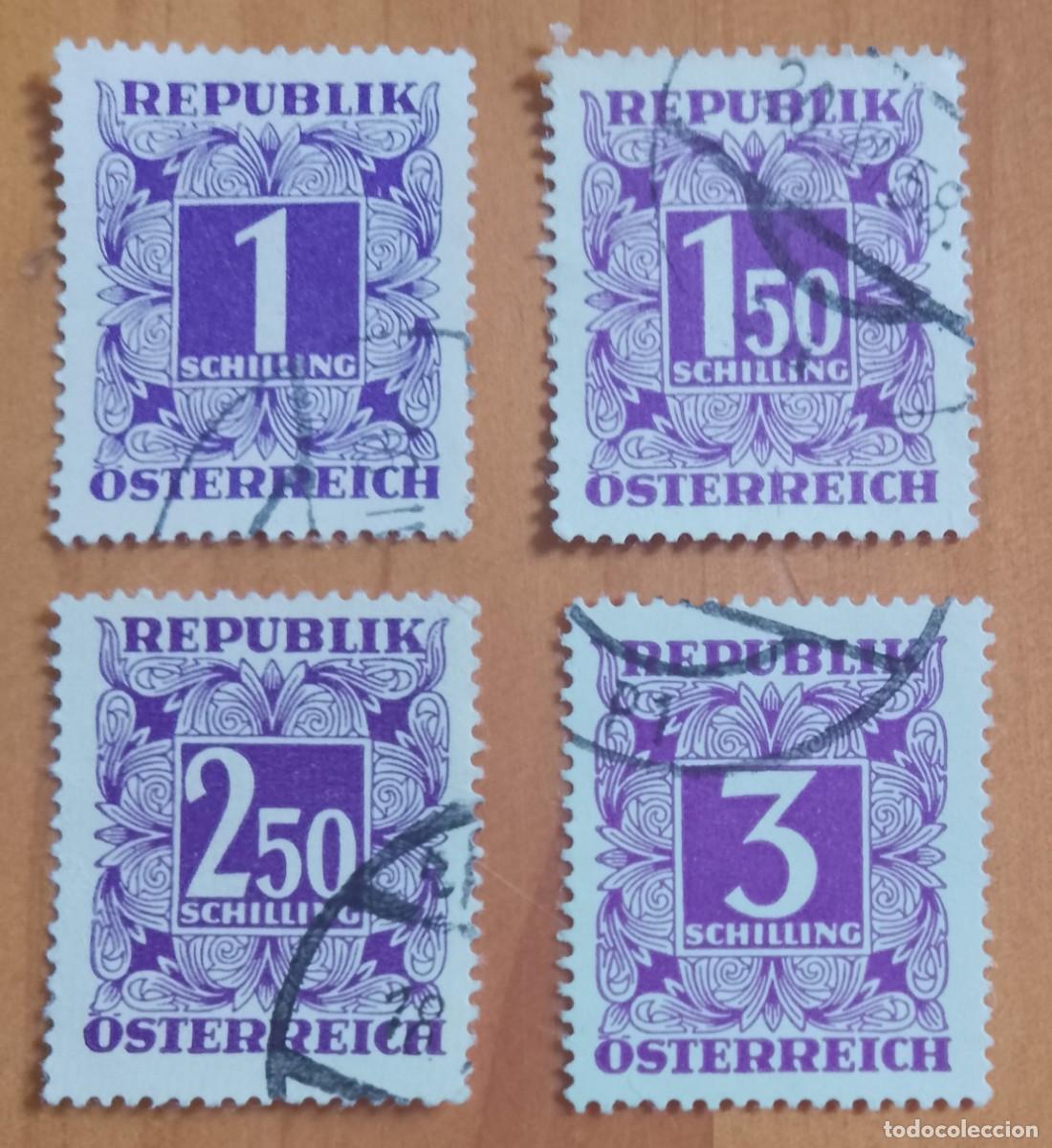 Sellos: AUSTRIA - LOTE 4 SELLOS, V/F SCHILLING - N&Uacute;MERO - VER DESCRIPCI&Oacute;N