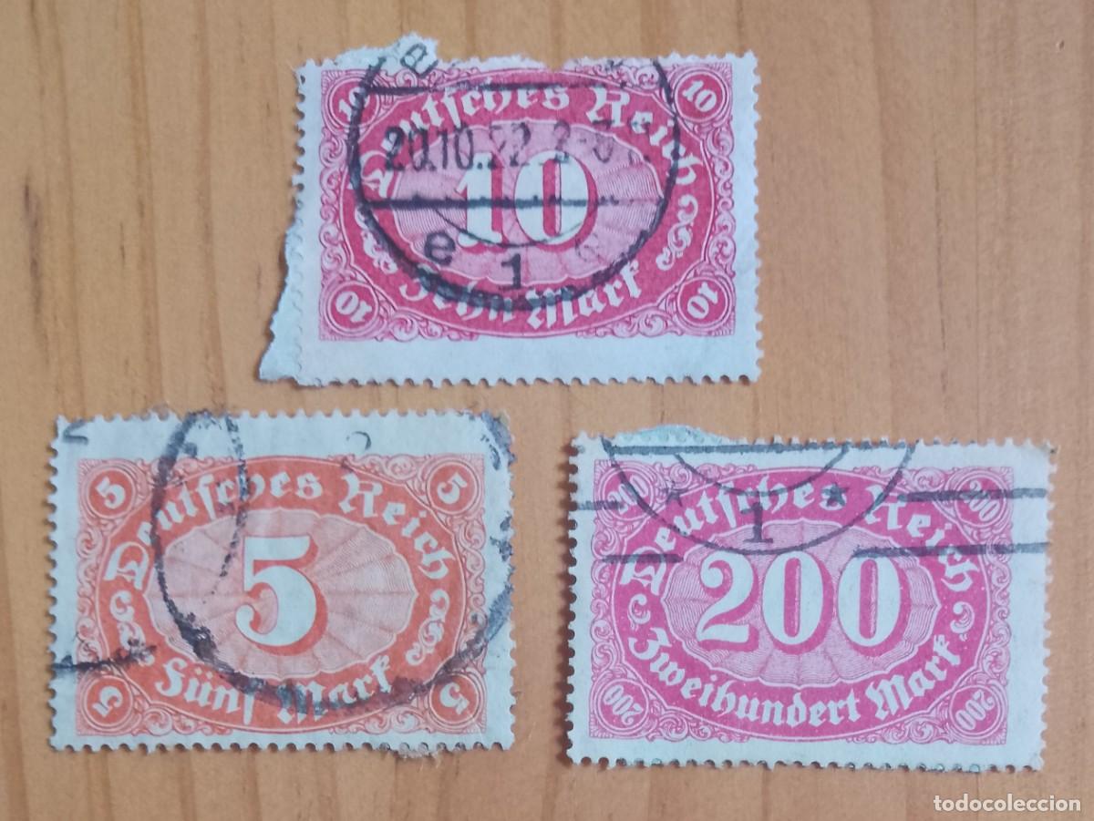 Briefmarken: ALEMANIA- LOTE 3 SELLOS, N&Uacute;MEROS, SERIE B&Aacute;SICA. DEUTCHES REICH - VER DESCRIPCI&Oacute;N