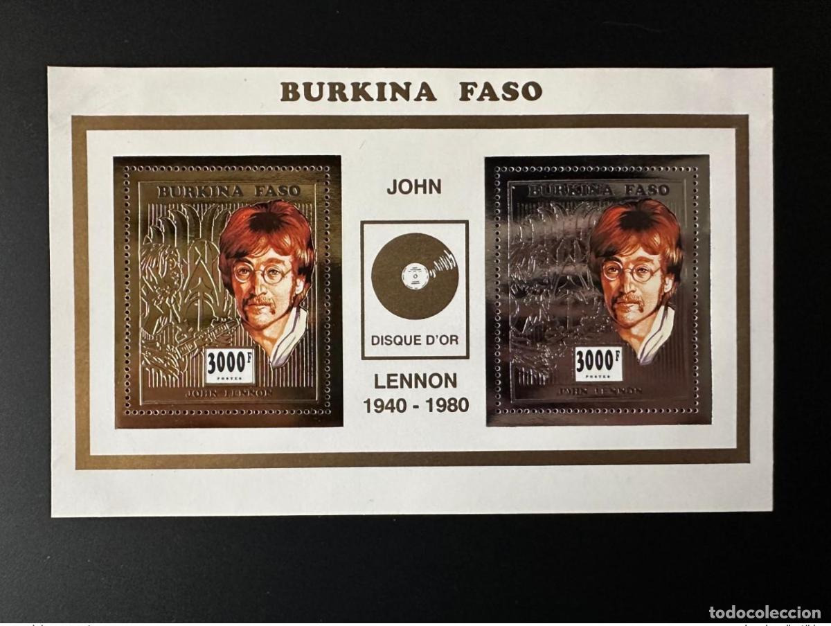 Sellos: Burkina Faso 1996 Mi. Bl. 167 M&uacute;sica de John Lennon Oro y Plata