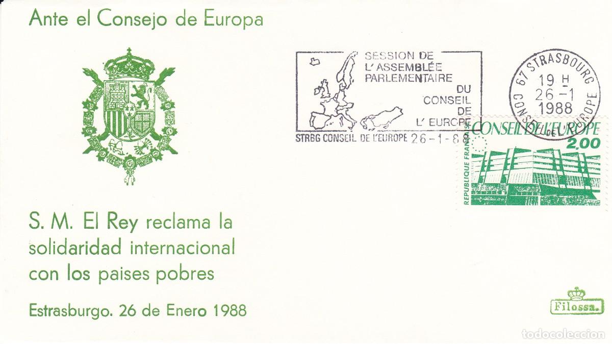 Francobolli: TEMA MONARQU&Iacute;A - SM. EL REY ANTE EL CONSEJO DE EUROPA - ESTRASBURGO - 1988