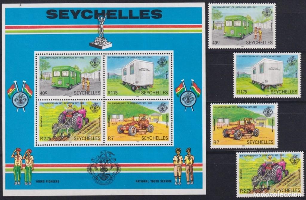 Timbres: F-EX62885 SEYCHELLES MNH 1982 5th ANNIV INDEPENDENCE TRANSPORT OLD CAR AUTOMOVIL BUS.