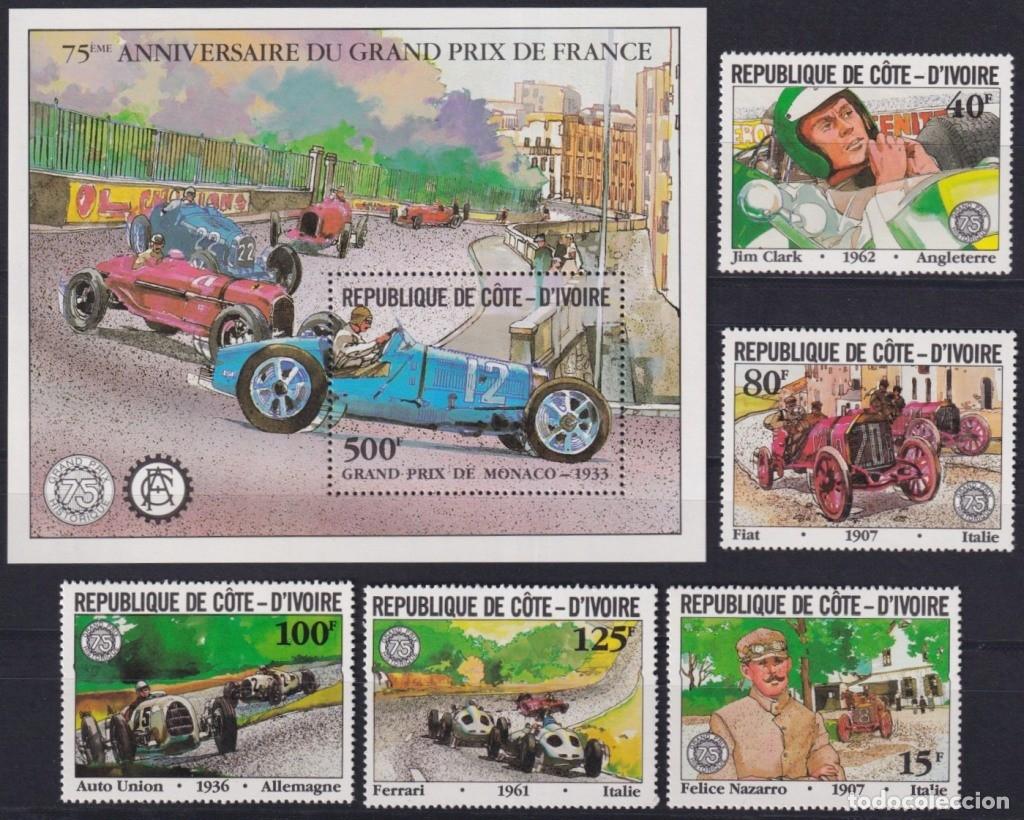 Selos: F-EX62890 IVORY COAST MNH 1981 75th ANNIV GRAN PRIX RACING CAR OLD CAR AUTOMOVIL.