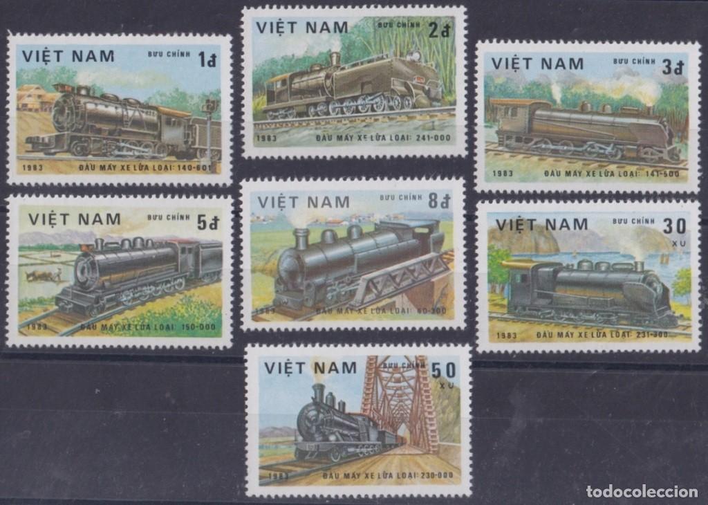 Stamps: F-EX64054 VIETNAM MNH 1983 RAILROAD SHIP CHEMIS DE FER LOCOMOTIVE TRAIN.
