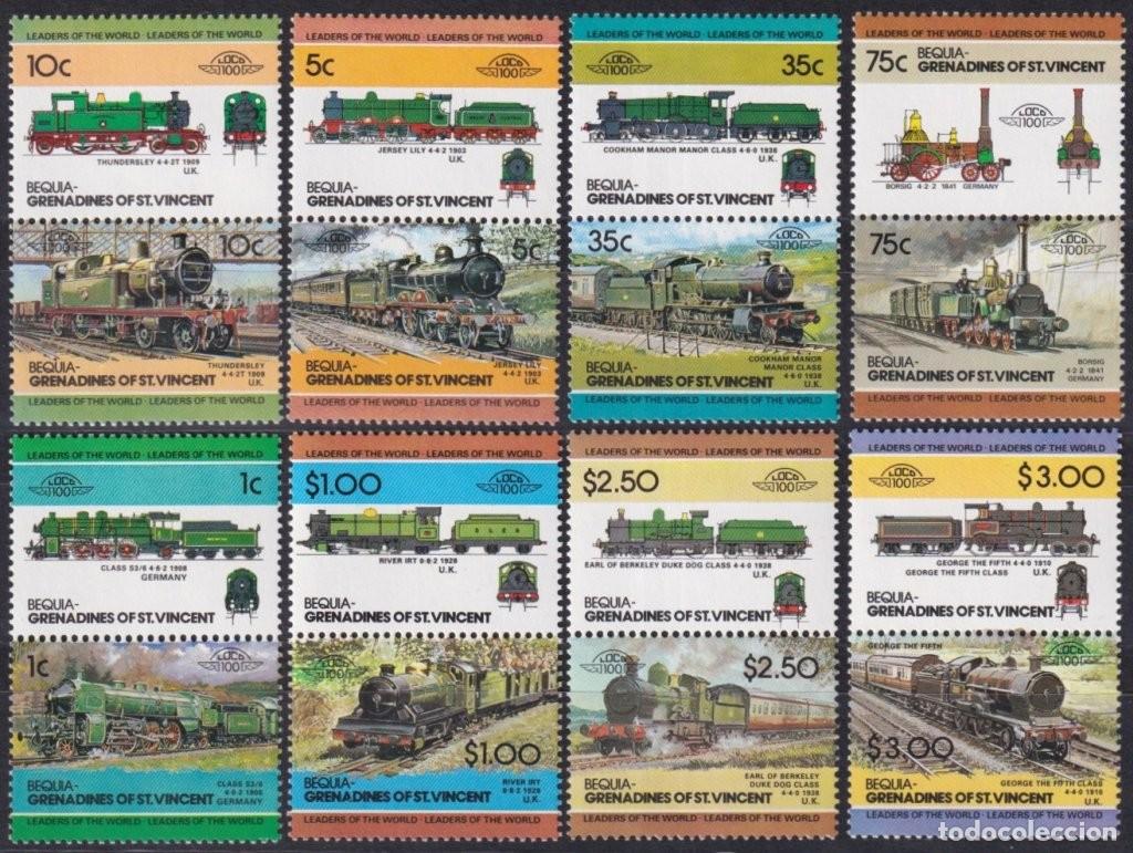 Selos: F-EX63841 BEQUIA GRENADINES ST VINCENT MNH 1984 RAILROAD RAILWAYS TRAIN LOCOMOTIVES.