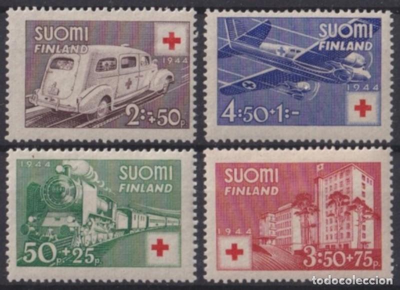 Selos: F-EX63288 FINLAND SUOMI MH 1944 RED CROSS SHIP AMBULANCE AIRPLANE RAILWAY TRAIN LOCOMOTIVE FERROCARR
