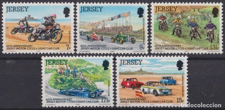 Timbres: F-EX63489 JERSEY UK ENGLAND MNH 1980 60th ANNIV MOTOR CYCLE OLD CAR.