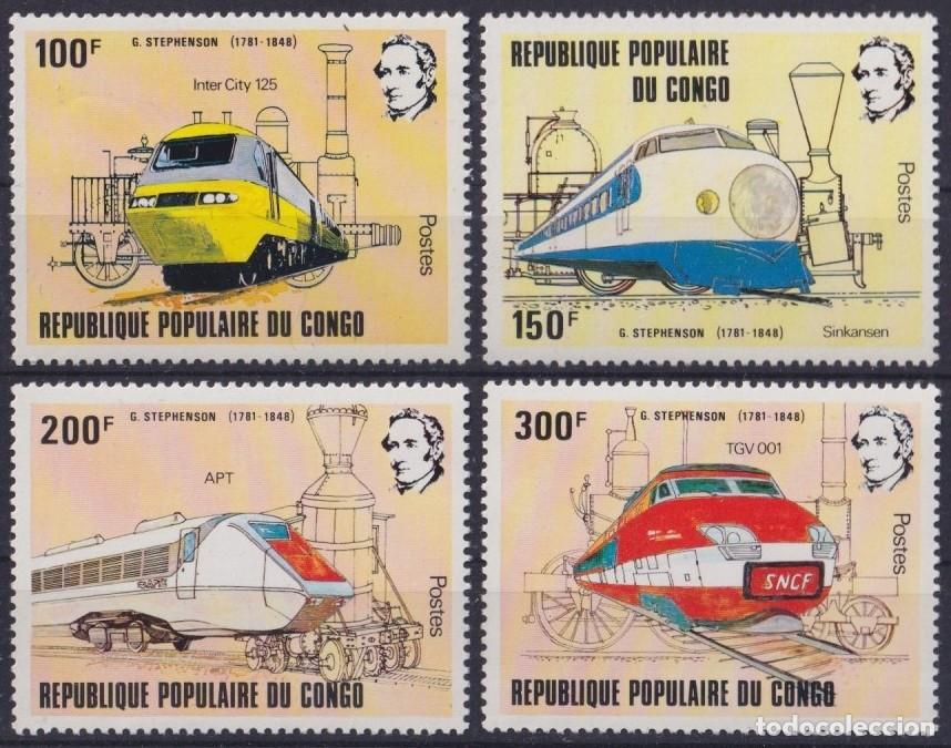 Timbres: F-EX63588 CONGO MNH 1982 200th ANNIV STEPHENSON BIRTHDAY RAILROAD TRAIN LOCOMOTIVE FERROCARRIL.