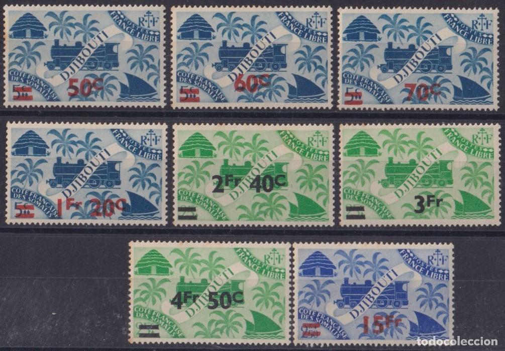 Timbres: F-EX63348 DJIBOUTI ORIGINAL GUM 1945 NEW VALUE OVERPRINT RAILROAD SHIP BARCO FERROCARRIL TRAIN.
