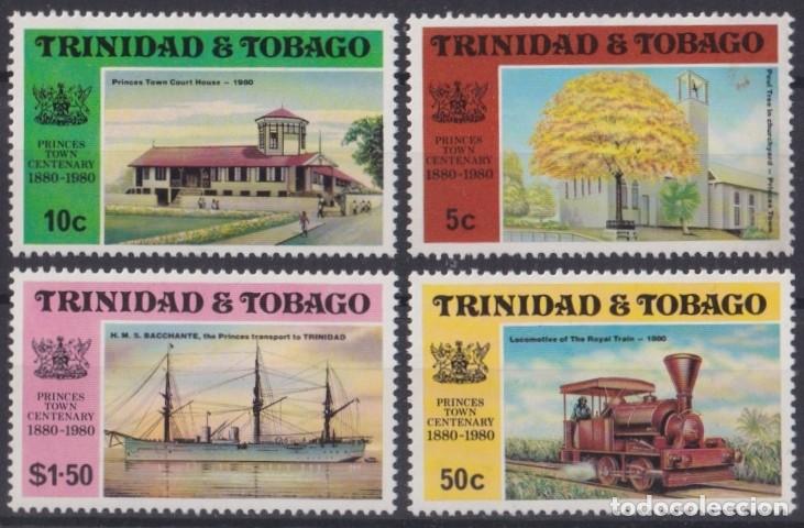 Timbres: F-EX64044 TRINIDAD & TOBAGO MNH 1980 PRINCESS TOWN CENT RAILROAD SHIP TREE.