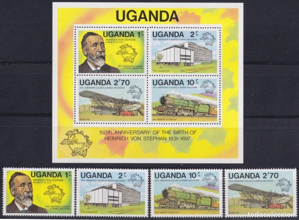 Timbres: F-EX63763 UGANDA MNH 1981 150th ANNIV VON STEPHAN UPU RAILROAD AVION AIRPLANE