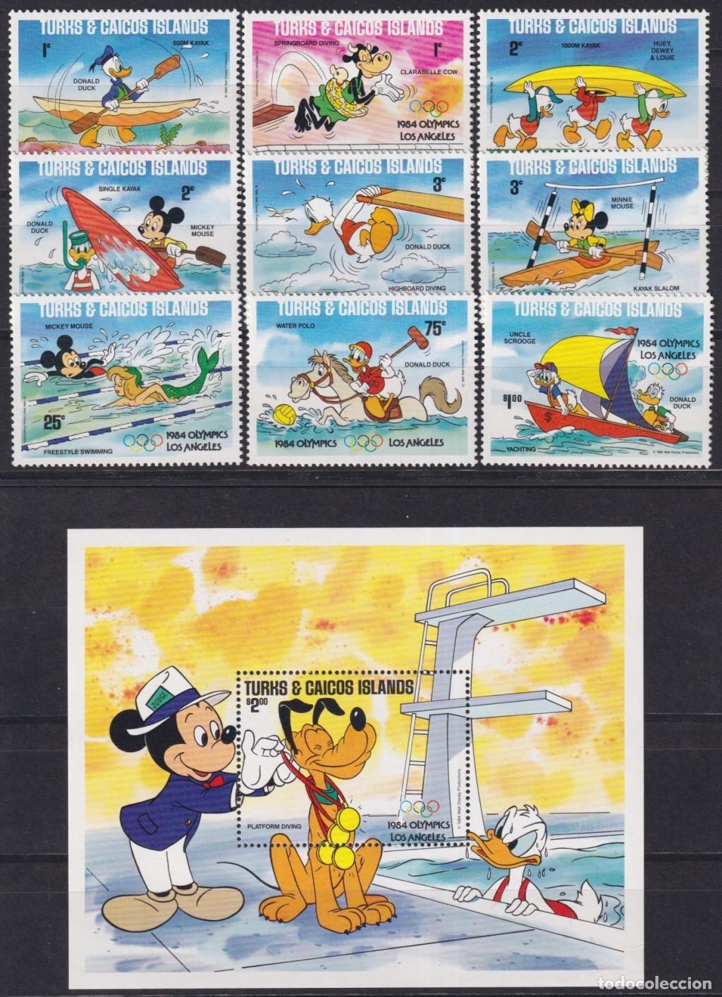 Stamps: F-EX62837 TURKS & CAICOS MNH 1984 LOS ANGELES OLYMPIC GAMES WALT DISNEY MICKEY MOUSE.