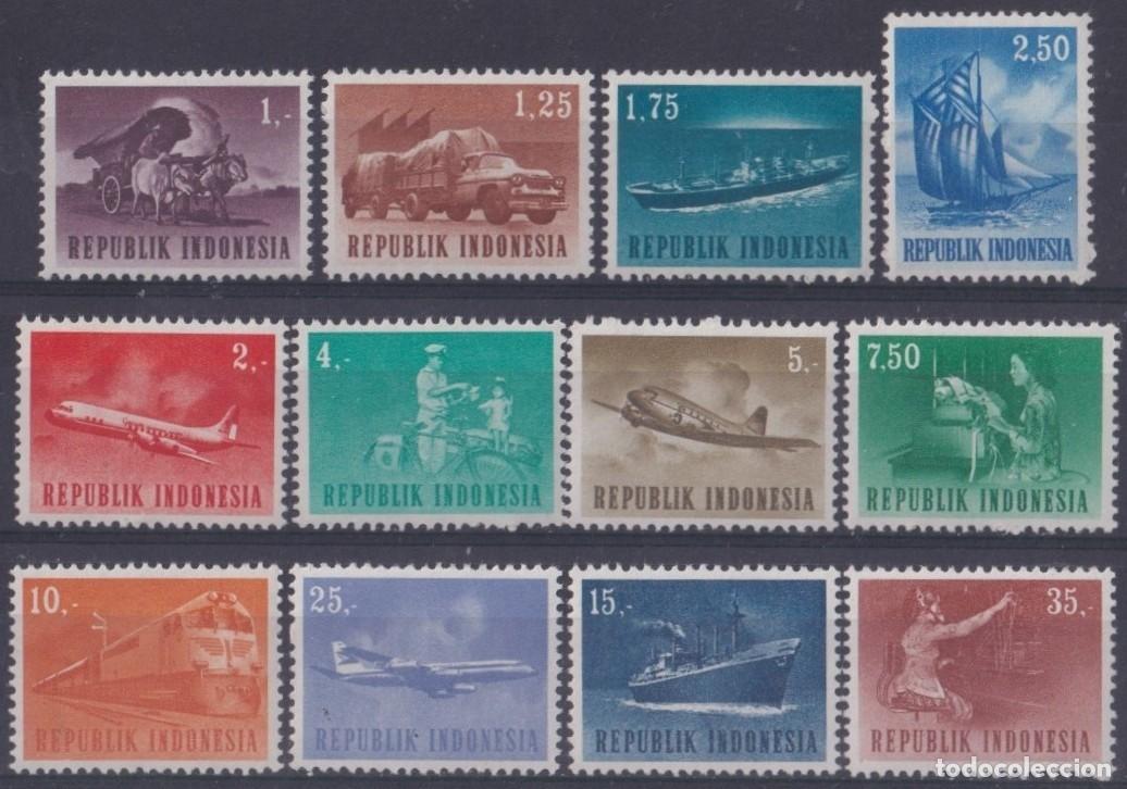 Stamps: F-EX63529 INDONESIA MNH 1964 TRANSPORT CAMION SHIP TRAIN LOCOMOTIVE RAILROAD.