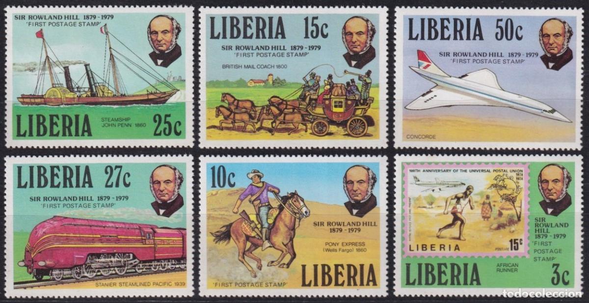 Timbres: F-EX63407 LIBERIA MNH 1979 ROWLAND HILL RAILWAYS RAILROAD SHIP AVION AIRPLANE.