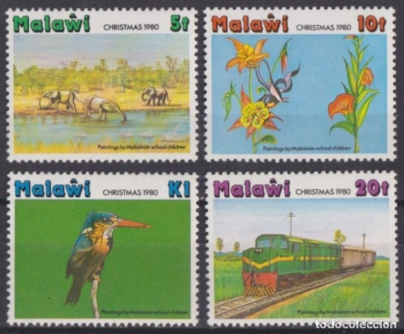Timbres: F-EX63411 MALAWI MNH 1980 CHRISTMAS BIRD FLOWER RAILROAD TRAIN RAILWAYS LOCOMOTIVE FERROCARRIL