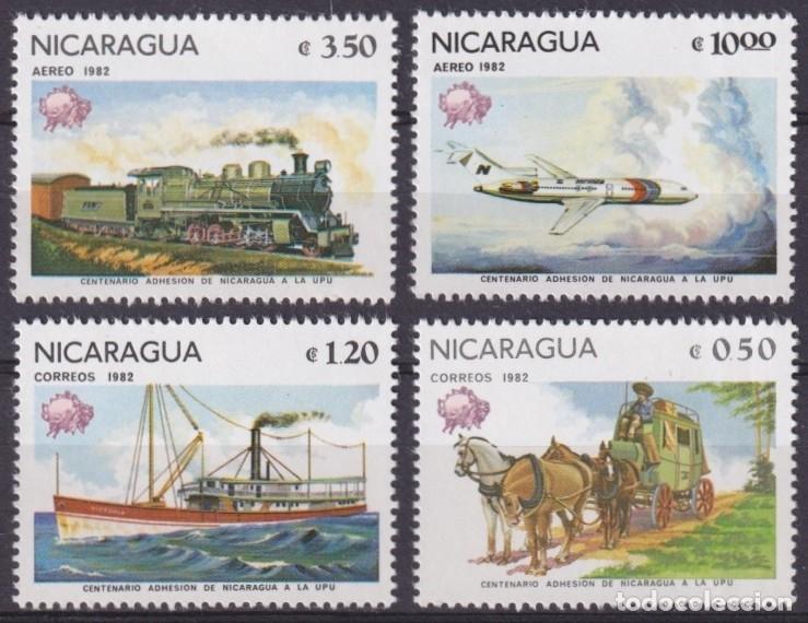 Stamps: F-EX63432 NICARAGUA MNH 1982 UPU SHIP AVION RAILROAD TRAIN RAILWAYS LOCOMOTIVE FERROCARRIL.