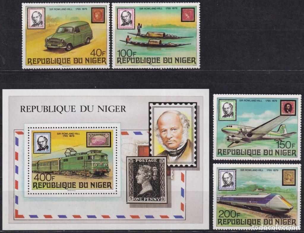 Sellos: F-EX63607 NIGER MNH 1979 ROWLAND HILL AVION SHIP CANOES AUTO RAILROAD TRAIN RAILWAYS LOCOMOTIVE.