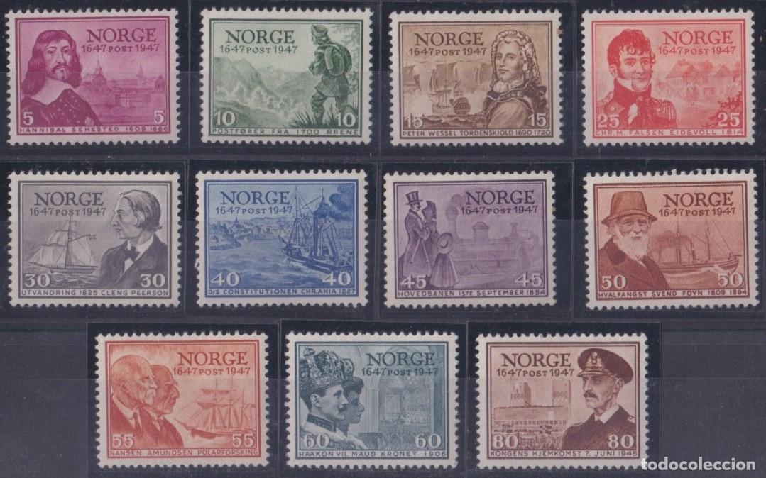Sellos: F-EX63973 NORWAY NORGE NOREG ORIGINAL GUM 1947 HISTORY SHIP & ROYAL RAILROAD.