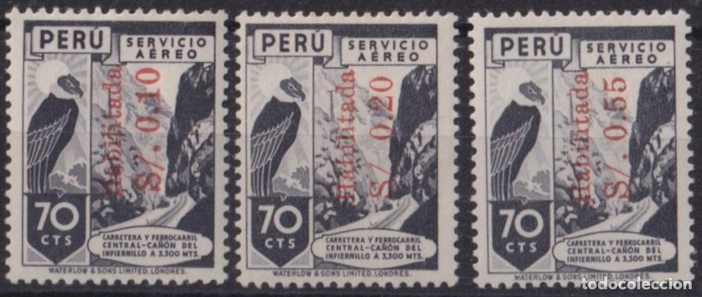 Briefmarken: F-EX63459 PERU MH-MNH 1949 AIRMAIL OVERPRINT CONDOR BIRD & RAILROAD TRAIN LOCOMOTIVE.