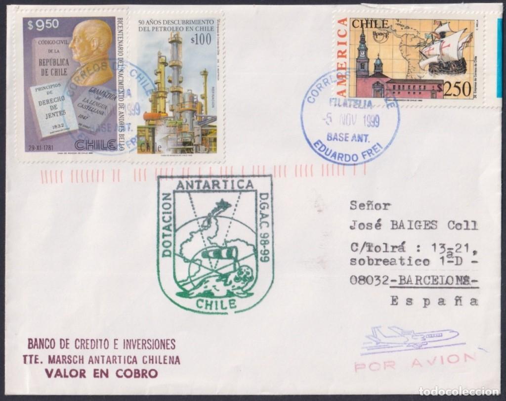 Sellos: F-EX64196 CHILE ANTARCTIC TERRITORY 1999 COVER EDUARDO FREI STATION TO SPAIN.