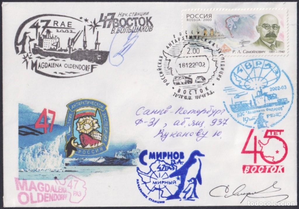 Sellos: F-EX64201 RUSSIA 2002 45- 47&ordm; MAGDALENA OLDENDORF ANTARCTIC STATION COVER POLAR.