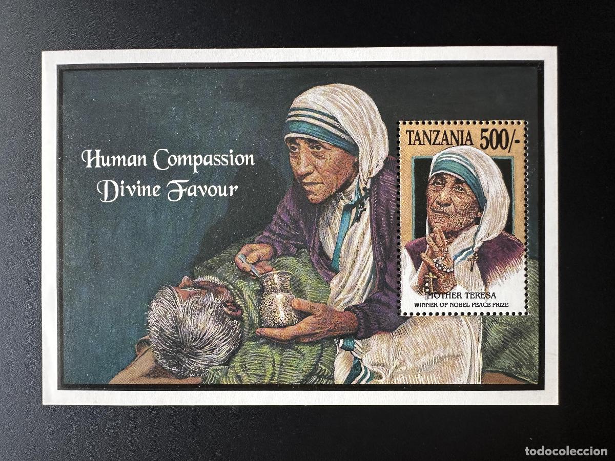 Sellos: Tanzania 1993 Mi. Bl. 223 Madre Teresa Premio Nobel Paz Religi&oacute;n humanitaria.